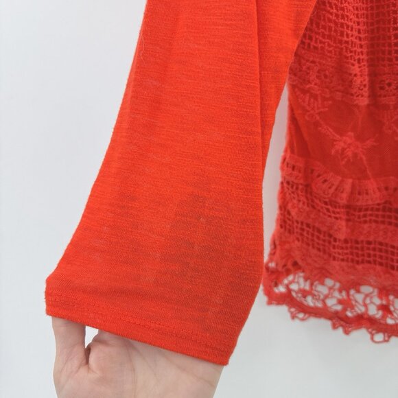 Xhilaration Women's Lace Orange/Red Lace Front Blouse Size M Boho Preppy - Picture 5 of 10